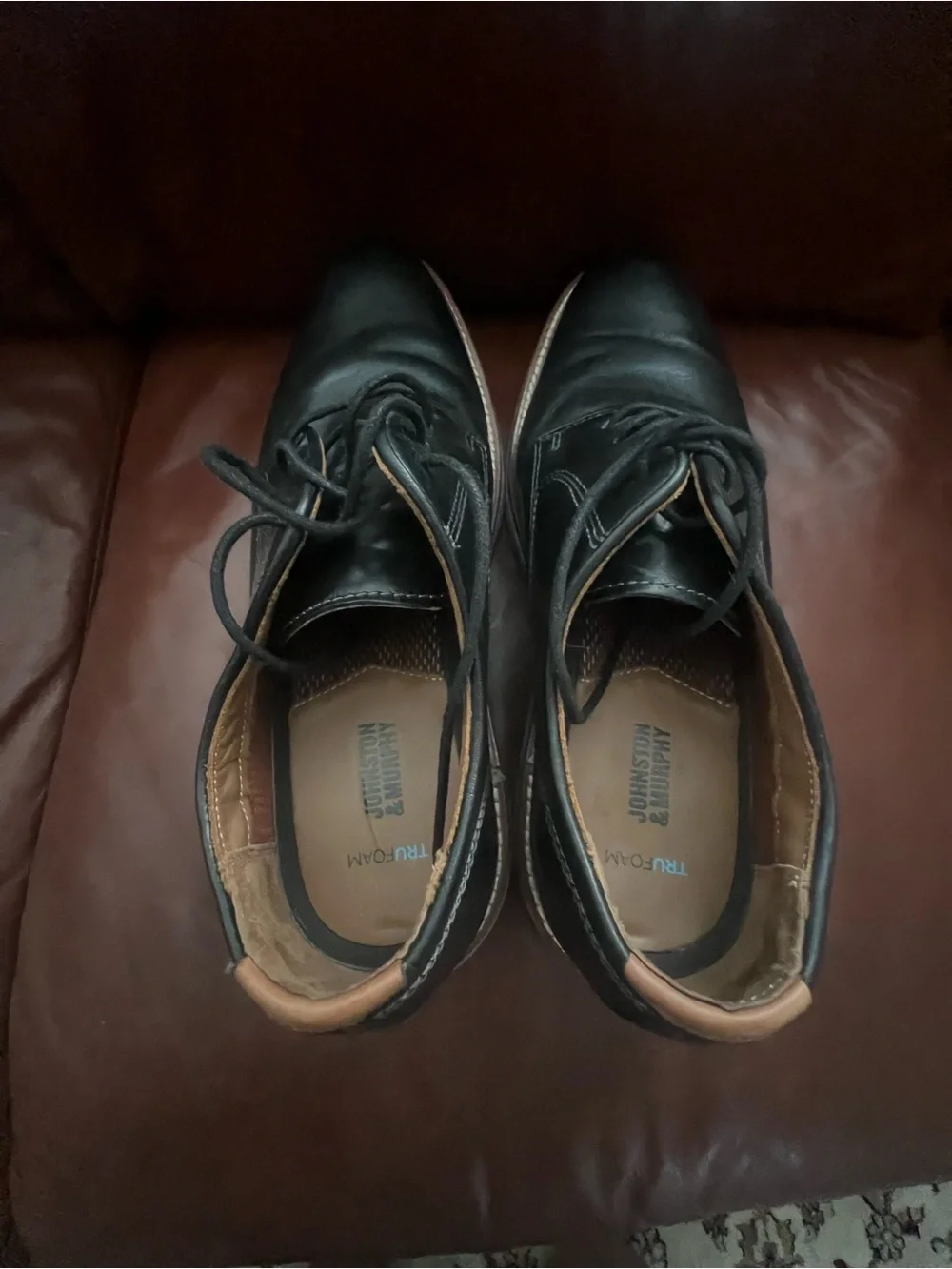 Johnston & Murphy Black Leather Derby Shoes with Tan Welt